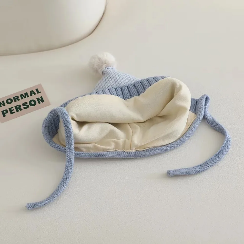 

Cute Winter Knitted Hat Thicken Warm Lacing Bonnet Hat Soft Infant Toddler Cap For Boys Girls