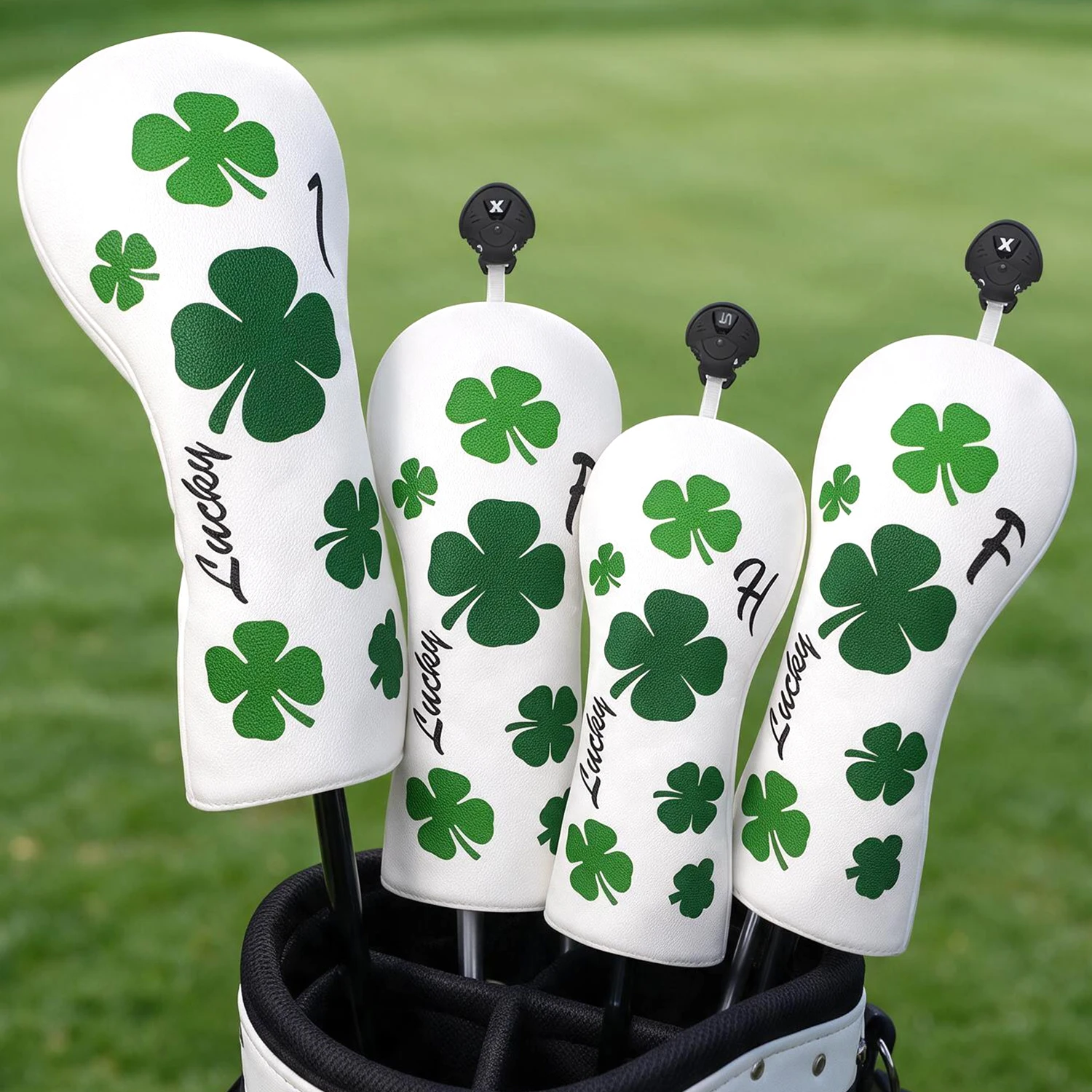 1PC/4PCS Golf Club Head Cover, Green Leaf Pattern, White Golf Club Protector, Fits Driver, Fairway Wood and Hybrid