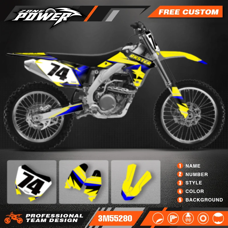 Powerzone For SUZUKI RMZ450 2008-2017 Custom Team Motorcycle Graphic Background Decals Sticker Kits Number Name Custom 01