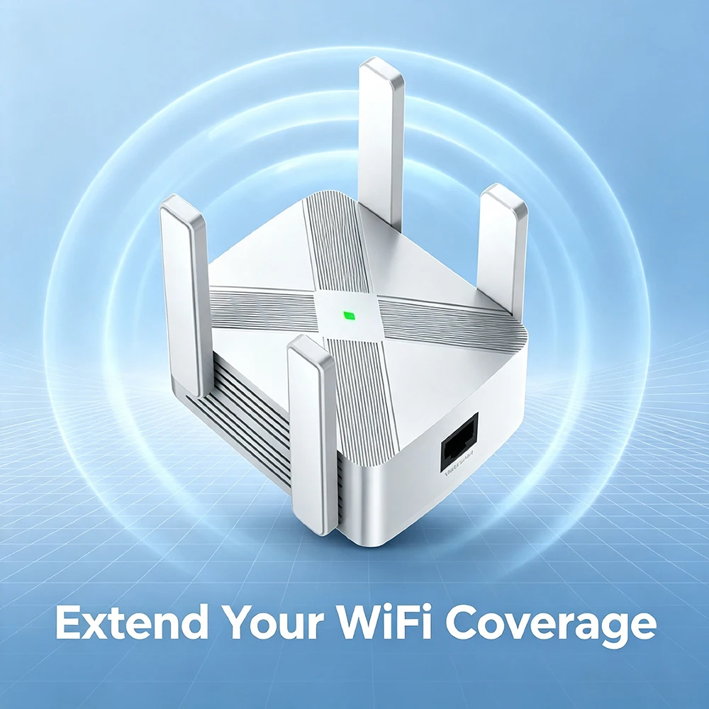 WiFi Range Extender Dual Band Wireless WiFi Repeater 1200Mbps Signal Booster with Ethernet Port,4 External Antennas with WPS