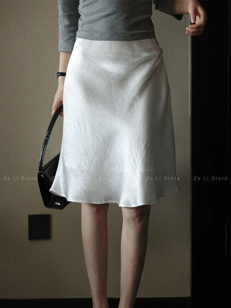 High Waist Slimming Fish Tail Skirt Full Acetate Drapey A-Line Mini Skirt Elegant Fresh Sweet Girl Style for Summer 2026