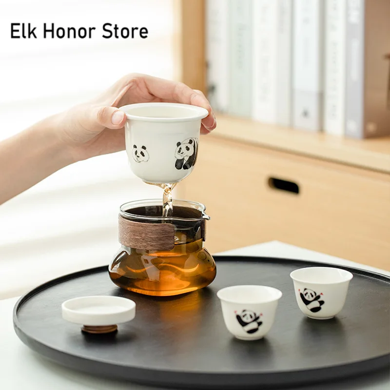 Decal Painted Panda Ceramic Tea Set Kit Ancient 1 Pot 2 Cups Tea Maker Travel Tea Set Organizer Coffee and Tea Tableware Craft