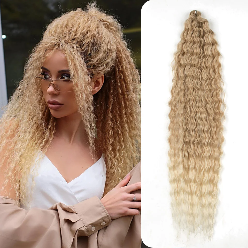 

Synthetic Afro Kinky Curly Hair Twist Crochet Hair Extensions 30 Inches Goddess Braids Ombre Brown Water Wave Hair For Women