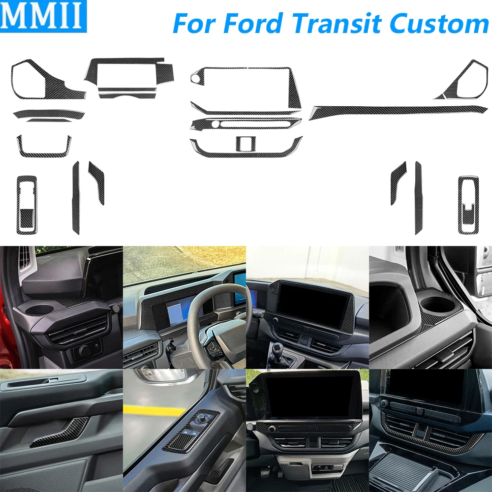 For Ford Transit Custom V700 2023-2026 Carbon Fiber Speedometer Navigation Air Vent Window Lift Trim Set Car Accessories Sticker