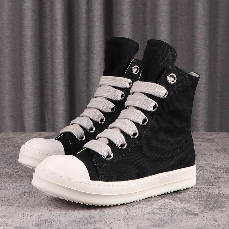 

Men Casual Shoes Women Canvas Jumbo Shoeslace Flats High Top Ankle Boots Black Brand Vintage Luxury Designers Owens Sneakers