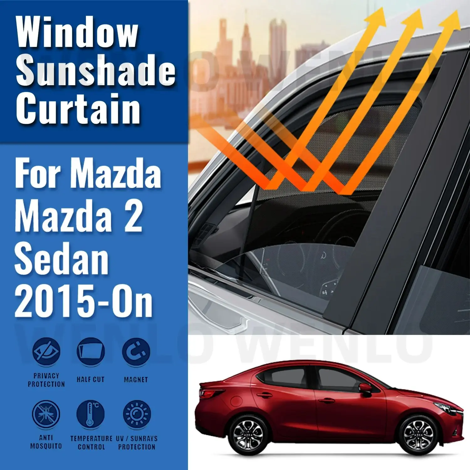 For Mazda 2 Sedan Demio DL 2014-2020 Magnetic Car Sunshade Shield Front Windshield Curtain Rear Side Baby Window Sun Shade