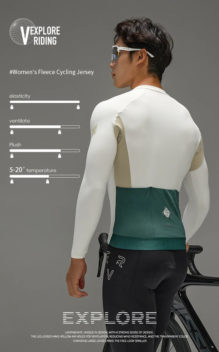 EVR Herren Winter Fleece Fahrradtrikot, Thermo-Langarm-Fahrradoberteil, winddichte, atmungsaktive Rennradjacke – Detail 2