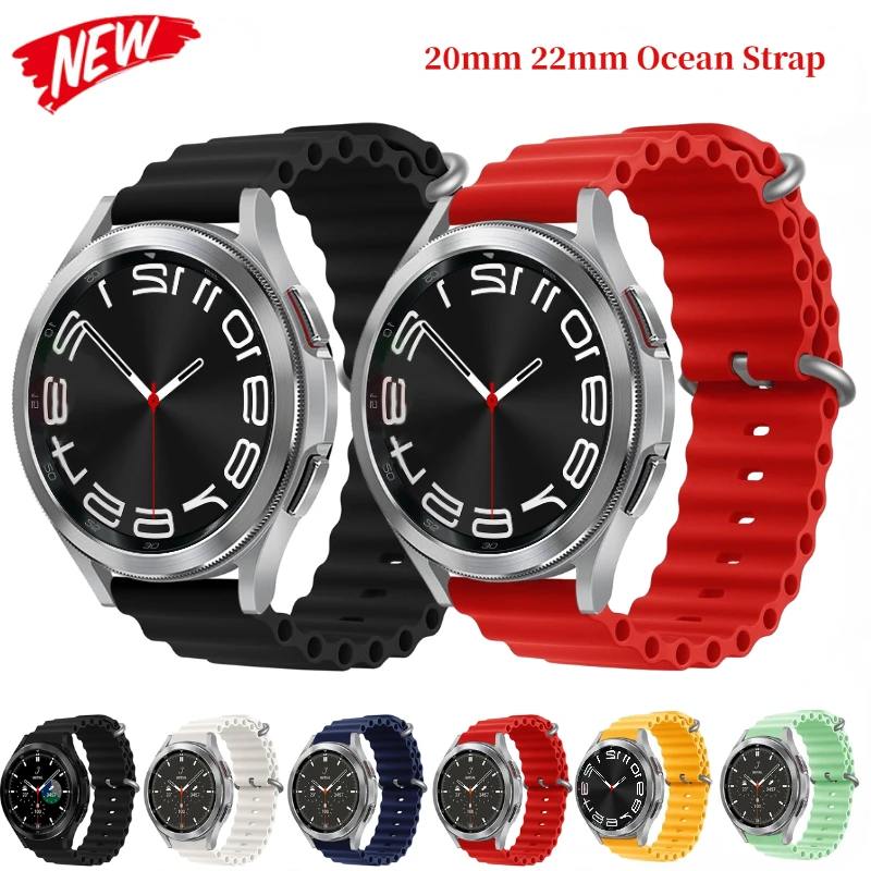 

20mm 22mm Ocean Silicone Strap for Samsung Watch 6/5/4 40mm 44mm Huawei Watch 3/4 GT3 Soft Bracelet Wristband for Amazfit GTR 3