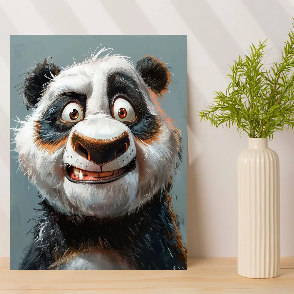 

1pc,The wide-eyed giant panda looked ignorant, spraying painting at home, Modern Canvas Wall Art,Holiday Gift, Framed, 12x16inch