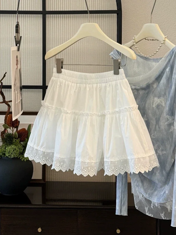 

Sweet Cute Mini Skirt Women Kawaii Ruffles Short Skirts Women 2025 Summer Korean High Waist A-Line Skirts