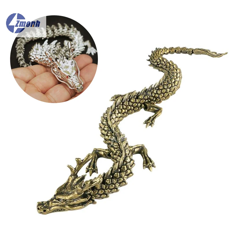 New！1Pcs 3D Dragon Statue Ornament Moveable Body Joints Antique Alloy Lucky Dragon Desktop Office Crafts Home Decoration Gifts