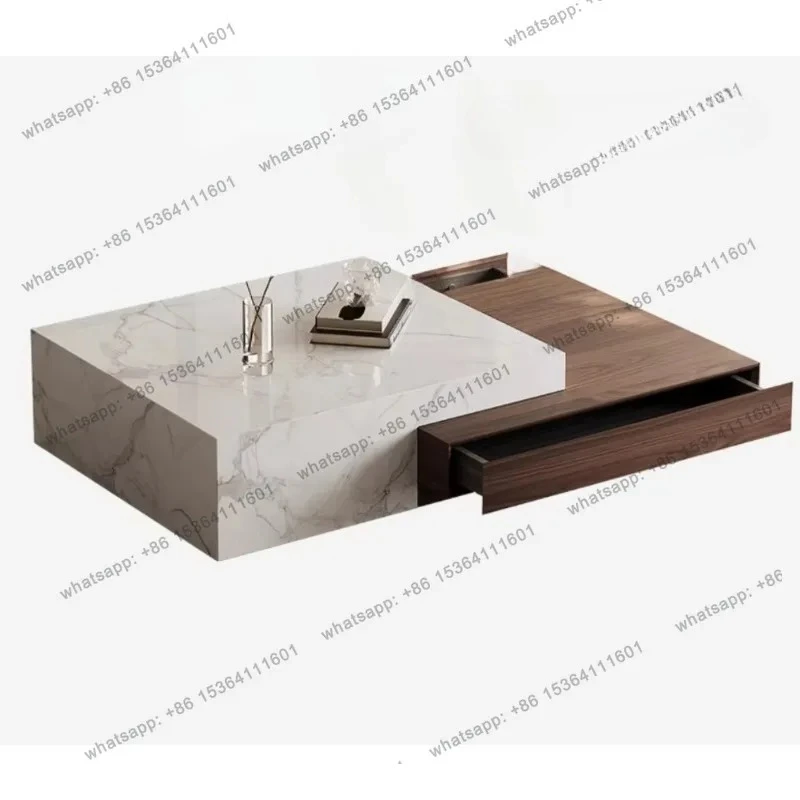 

Italian Minimalist Stone Plate Coffee Table Modern Minimalist Living Room Home Square High-End Coffee Table Combination