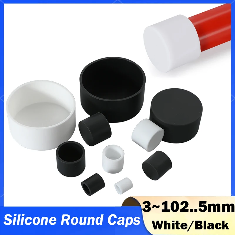 Silicone Rubber Round Caps ID3-102..5mm Dust Seal Blanking End Stopper Protection Cover for Pipe Tube Furniture Pads White/Black