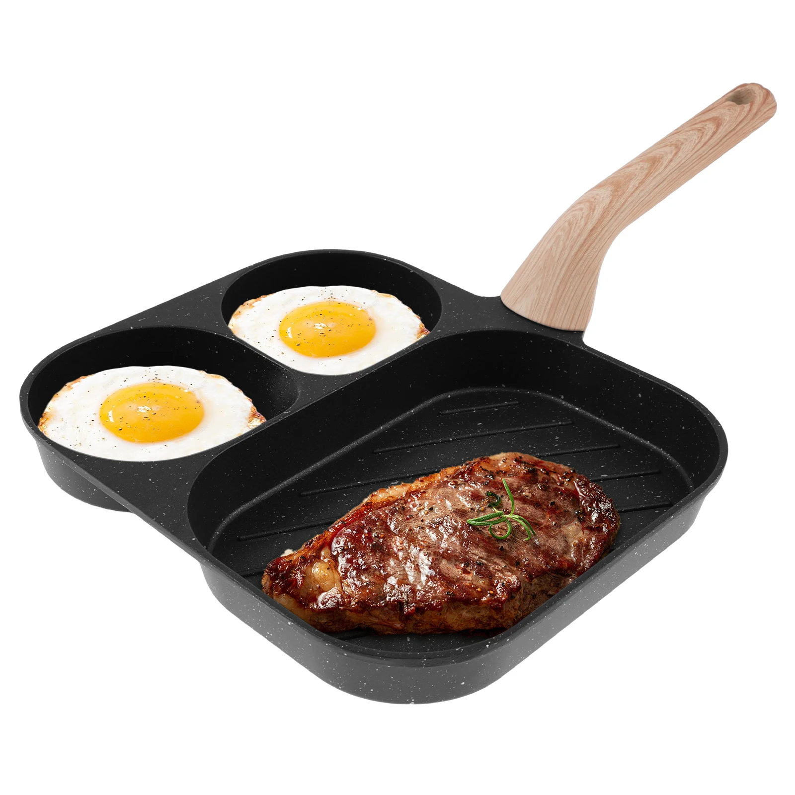 

Breakfast Frying Pan with Wooden Handle Nonstick Skillet for Eggs Pancakes Steak，Compatible with Gas and Induction Cooktop