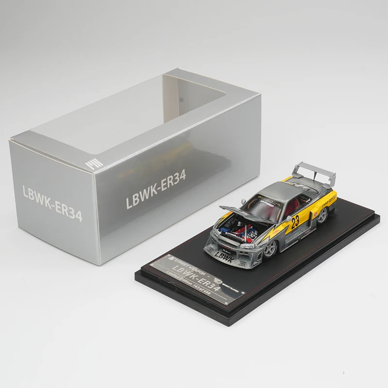 

SW Chase Special Edition 1:64 LBWK GTR ER34 Литая под давлением модель автомобиля с открытым капюшоном Коллекция игрушек
