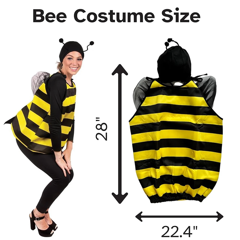 Halloween Bee Cosplay Costume for Adult Wings Hat Antennae Knee high Sock Hair Hoop Funny Animal Family Party Performance Outfit