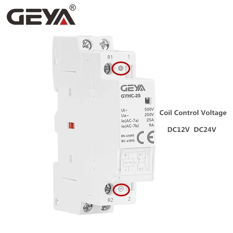 GEYA-GYHC Contator, tensão da bobina, tensão principal, DC12V, DC24V, 25A, 2NO, 2NC, 1NO1NC, 50Hz, 60Hz