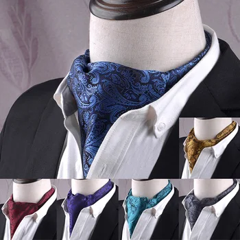 Cravate formelle de mariage Paisley Vintage pour hommes Ascot Scrunch auto style britannique Gentleman Polyester soie décontracté Dot Plaid écharpe cravate