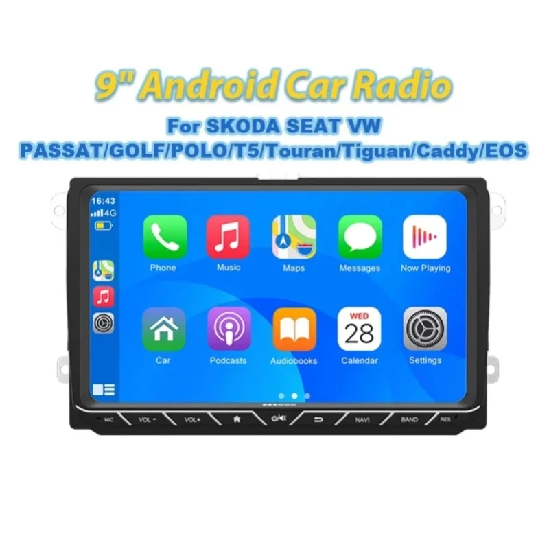 ESSGOO 9" Radio Samochodowe Android 15 2+64G/4+64G/6+128G do Skoda Seat Vw Passat B6 B7 Golf 5 6 Polo Tiguan T5 Touran Jetta 6R Bezprzewodowy Carplay Android Auto GPS Navi RDS FM Wifi Bluetooth Mirror — 2