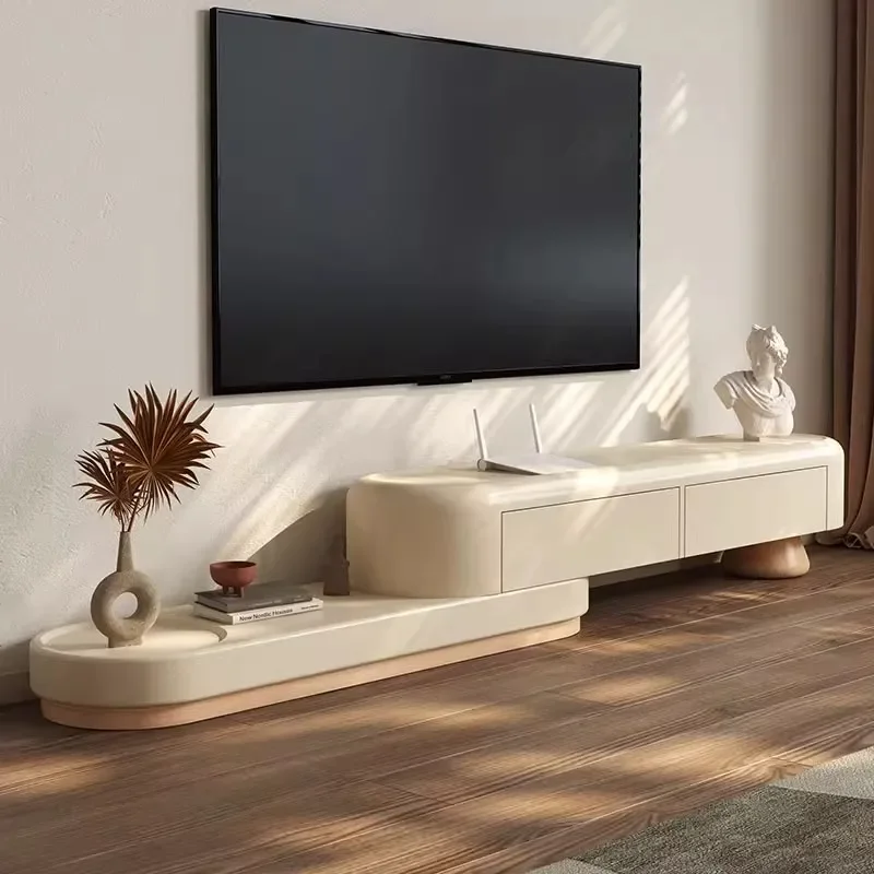 Mueble de TV Estrecho Minimalista Beige, Mueble de TV Moderno Japonés Blanco Beige para Sala de Estar, Mueble de Almacenamiento para Televisor
