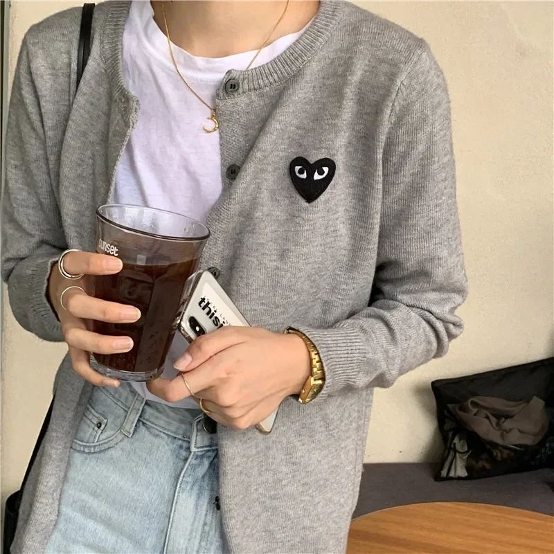 Love Cardigan Japan fashion Woolen Sweater Women Round  Neck Knitted Top Loose Long sleeve Base Sweater 2024 Autumn Winter