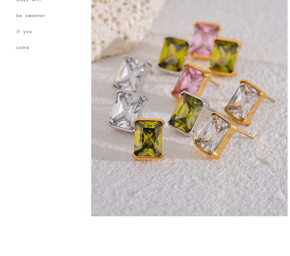 Yhpup Zarte quadratische Ohrstecker aus Edelstahl mit AAA-Kubikzirkonia, 18 Karat PVD-beschichtet, trendiger Alltagsschmuck für Frauen, Gala-Geschenk – Detail 13