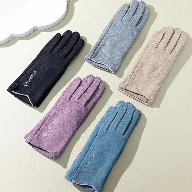 Derong القيادة لاصق بلون قفازات المرأة الشتاء المضادة للانزلاق الدراجات قفازات دافئة طبقة واحدة قفازات خفيفة الوزن