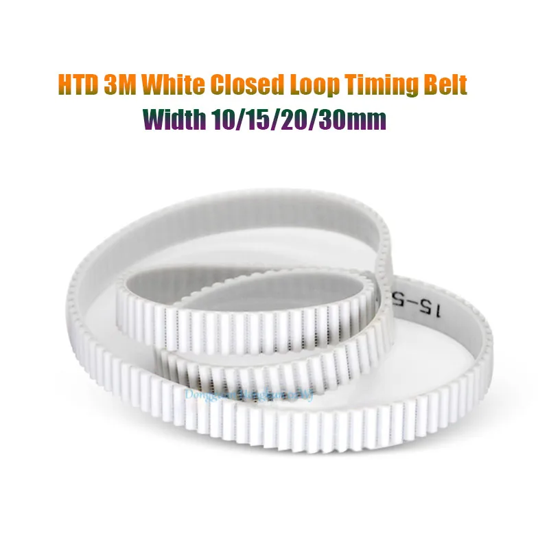 

HTD 3M White Closed Loop Timing Belt 1200/1203/1206/1209mm Width 10/15/20/30mm Polyurethane Steel PU HTD 3M Synchronous Belt