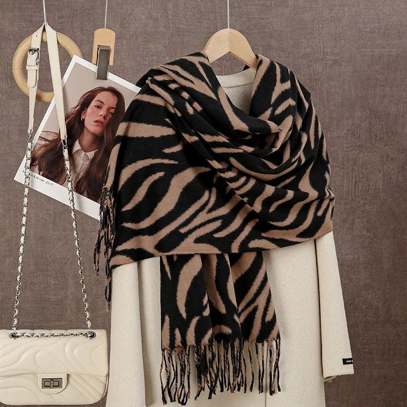 

New Zebra Stripes Pashmina Scarf Tassels Shawl Woman Winter Warm Scarves Fashion Long Wraps Cashmere Like Muffler Fashion Wraps