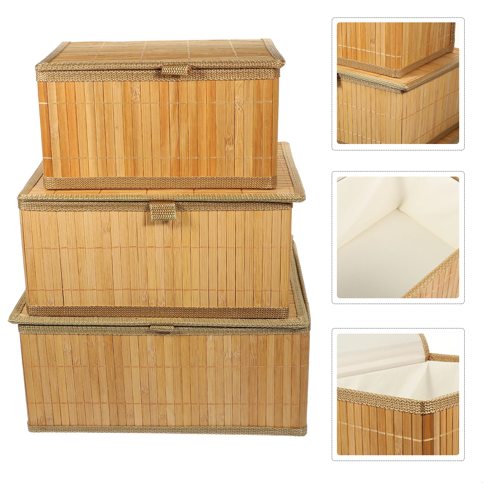 

3pcs Bamboo Storage Baskets With Cover Desktop Sundries Organizer Multipurpose Rectangular Woven Bin Home Kitchen Storage Basket