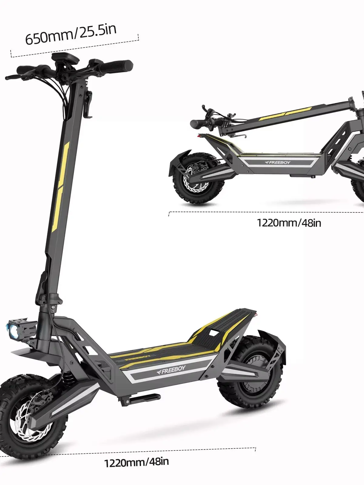 Hulajnogi elektryczne FREEBOY J2MAX, silnik 1200W, bateria 48V18.2ah, podwójny układ hamulcowy z hamulcami tarczowymi, składane hulajnogi, opony 11 cali. — 2