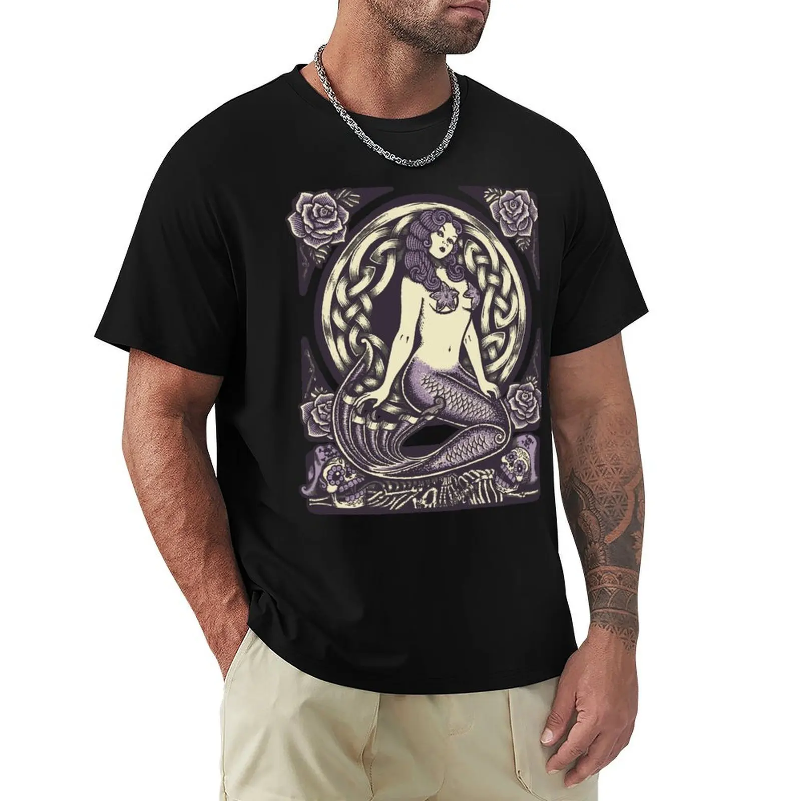 Mermaid and Skulls T-Shirt Classic Print Short Sleeve Shirt