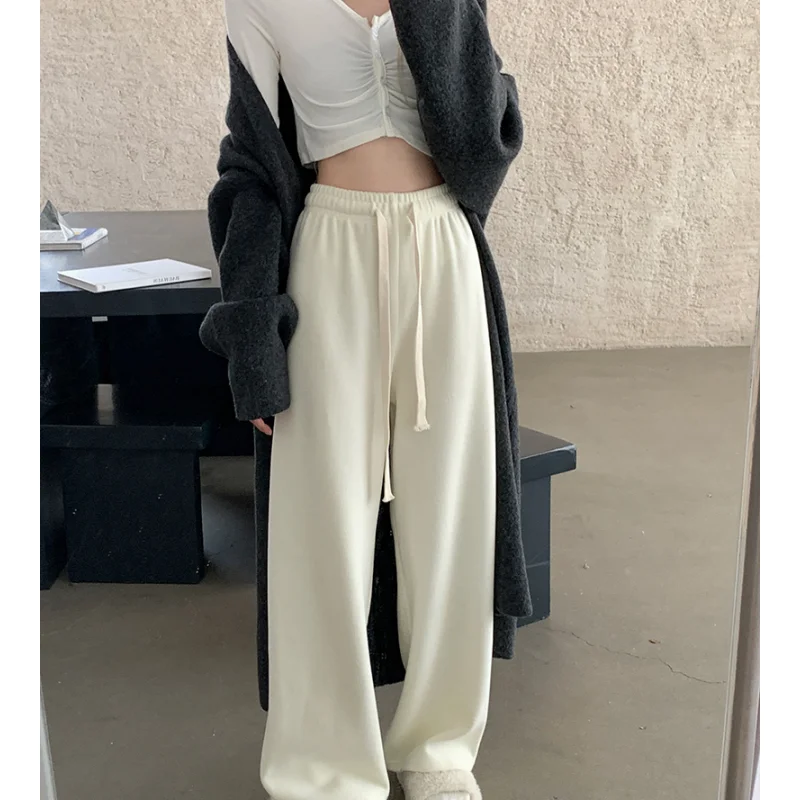 

Women's Bottoms Black Drawstring Sweatpants Casual High Waist Straight Mopping Pants Fashion Baggy Wide Leg Trouser Ladies Autum