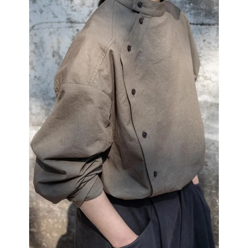 

Extra Large 300 Pounds Japanese Harajuku Style Diagonal Button Shirt Men's Spring Autumn New Elegant High-End Feeling Top