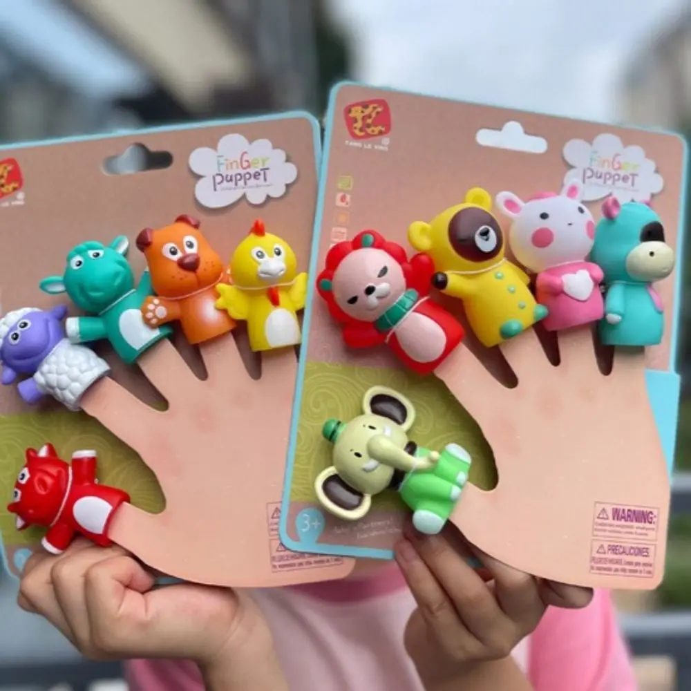 5pcs Educational Toy Mini Animal Hand Puppet Montessori Safety Doll Finger Puppet Toy Set Teether Chew Toys Colorful