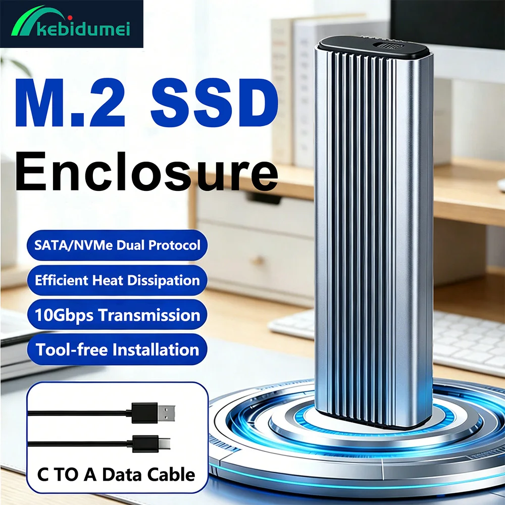 Kebidumei M.2 SSD Enclosure NVMe SATA Aluminum Alloy Dual Pr