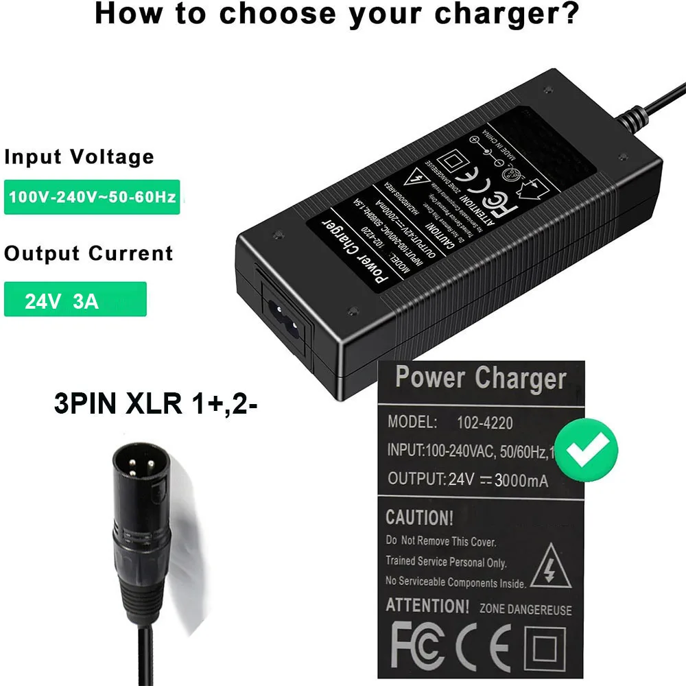 24V 3A Battery Charger for Electric Scooter, Wheelchairs, for Jazzy Power Chair, Pride Mobility, Shoprider, Drive Medical,Bladez