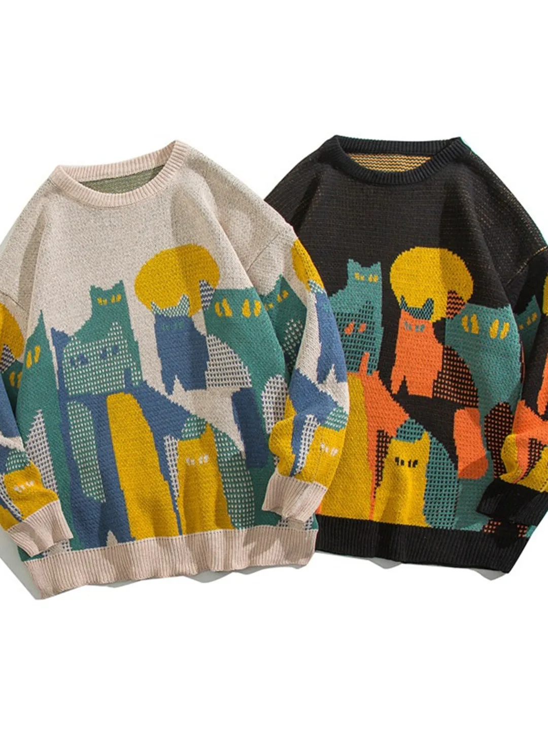 

Мужской вязаный свитер с мультяшным принтом, свободный крой, круглый вырез, повседневный, модный, осенняя верхняя одежда, теплый, с узором, для школы, путешествий, на каждый день