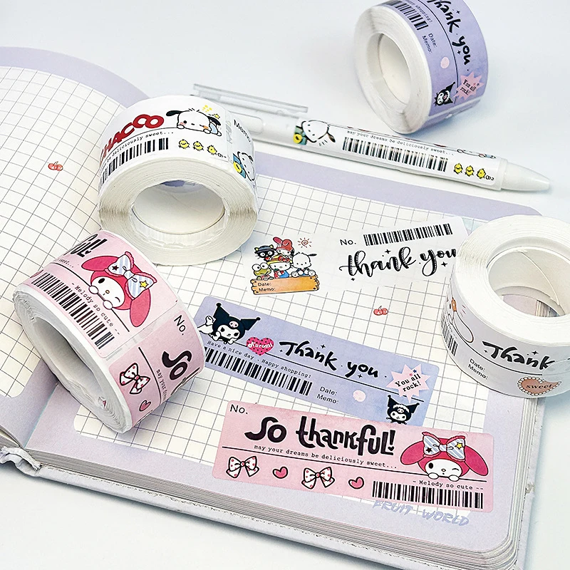 120 pz/rotolo decorazione fai da te Sanrio ricevuta Sticker Cartoon Seal Sticker carino Kuromi Melody Cinnamoroll Bill Wind Sealing adesivo