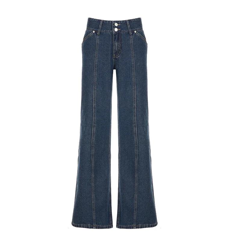 Jeans micro alargados retrô patchwork para mulheres no outono e inverno, calças justas e largas para abraçar o chão
