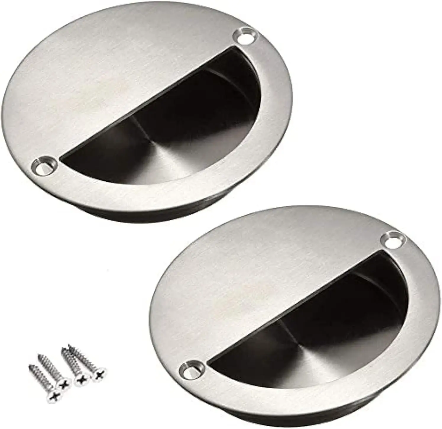 

2Pcs Round Flush Pull Handles for Sliding Doors, Stainless Steel Recessed Cabinet Finger Pulls with Screws, 90mm Diameter