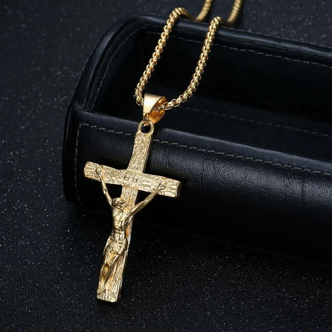 Religious Christ Big Jesus Cross Pendant Male Gold Silver Color Stainless Steel Christian Crucifix Necklace for Man Jewelry Gift