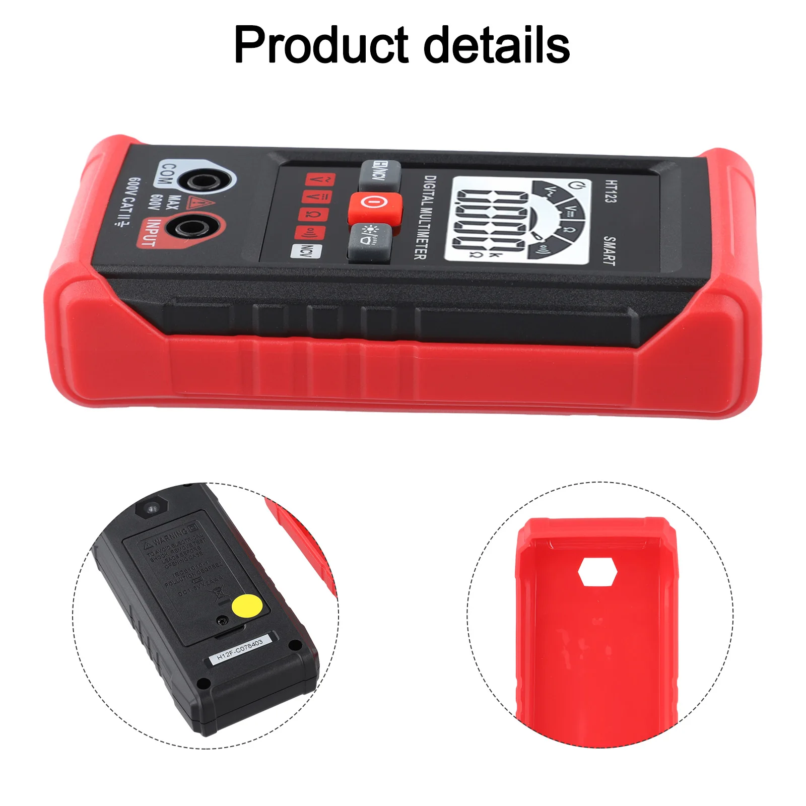 Multimètre numérique HT123, 2000 points de mesure, gamme automatique, testeur NCV avec rétroéclairage et lampe torche pour la mesure de la tension, du courant et de la résistance domestiques