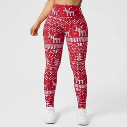 CHRLEISURE Print Yoga Pants Brushed Running Leggings for Women Butt Lift Workout Tights Slim Legging Christmas Casual Wear