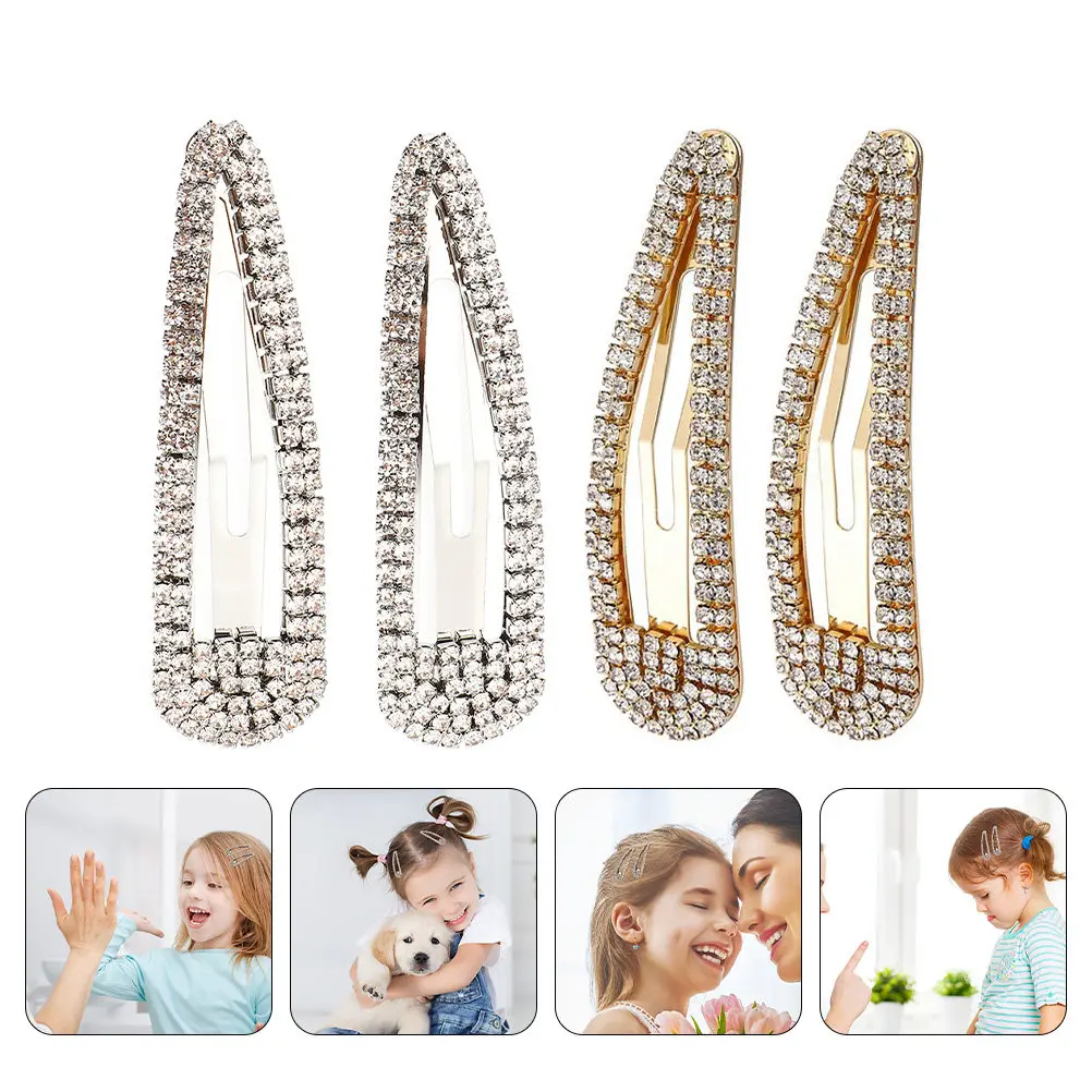 

4Pcs Waterdrop Metal Rhinestone Snap Clip Large Crystal Hair Barrettes for Pinning Hair At Weddings Parties Rhinestone Snap Clip