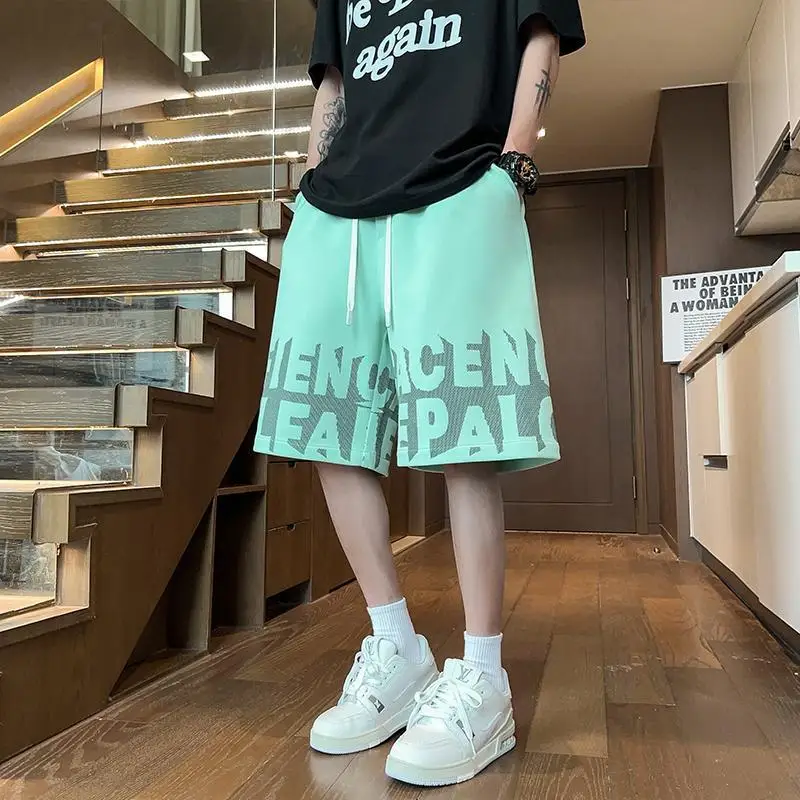 

Men's Mint Green Heavyweight Shorts Summer Casual Straight Fit 5 Inch Inseam Basketball Pants Streetwear for Teen Boys