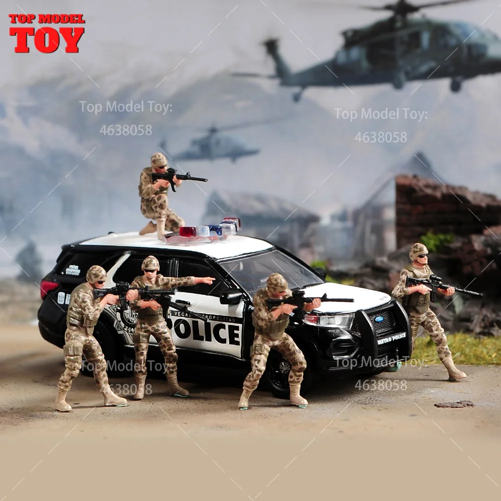 Painted Miniatures 1/64 1/43 1/87 Desert Special Operations 5-Man Team with Guns Male Scene Figure Doll Model For Car Vehicles