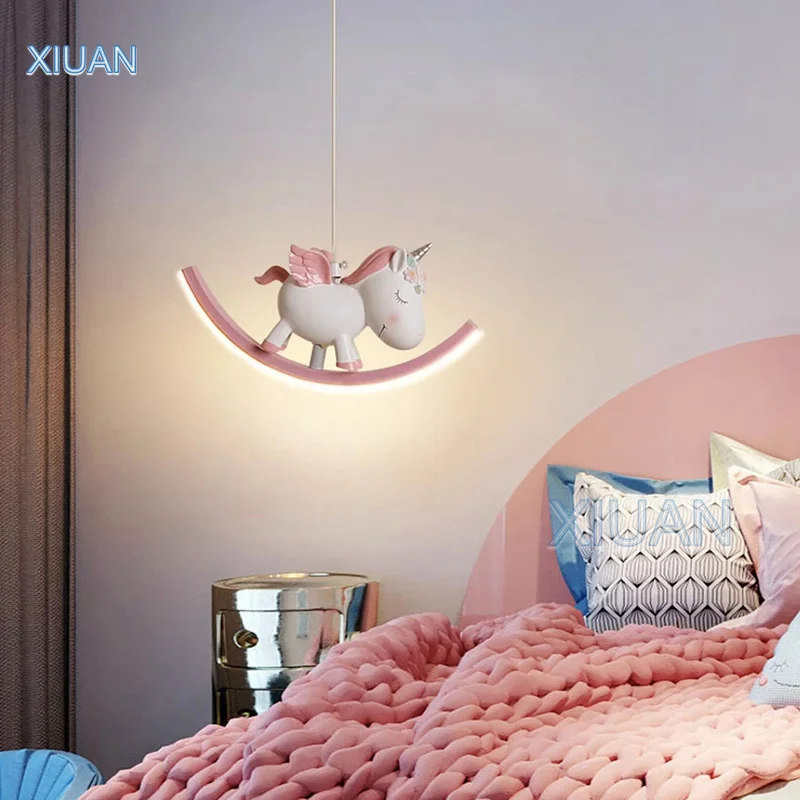 Creative Unicorn Pendant Lamps Pink Elephant White Bear Bedside Light Children\'s Room Hanging Chandeliers Kids Nursery Room Dec