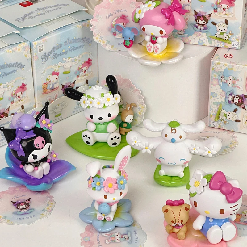 

Genuine Sanrio Spring Flower Series Blind Box Figure Hello Kitty Peripheral Cartoon Cute Blind Box Toy Desktop Decoration