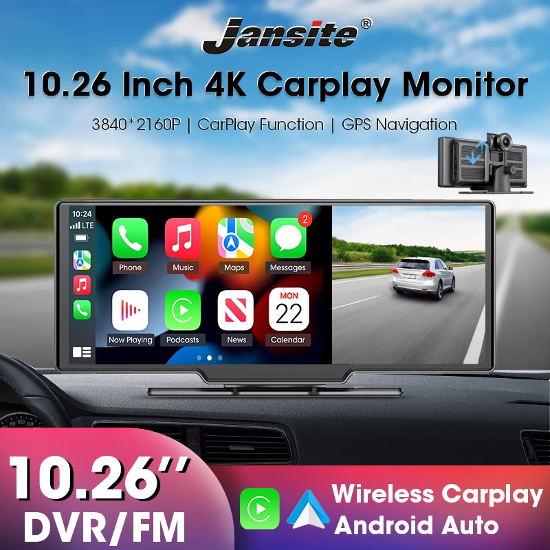 10.26 Inch 4K Dash Cam Rearview Mirror Camera WIFI Wireless Carplay & Android Auto Dual Lens Car DVR Video Recorder GPS Park AUX